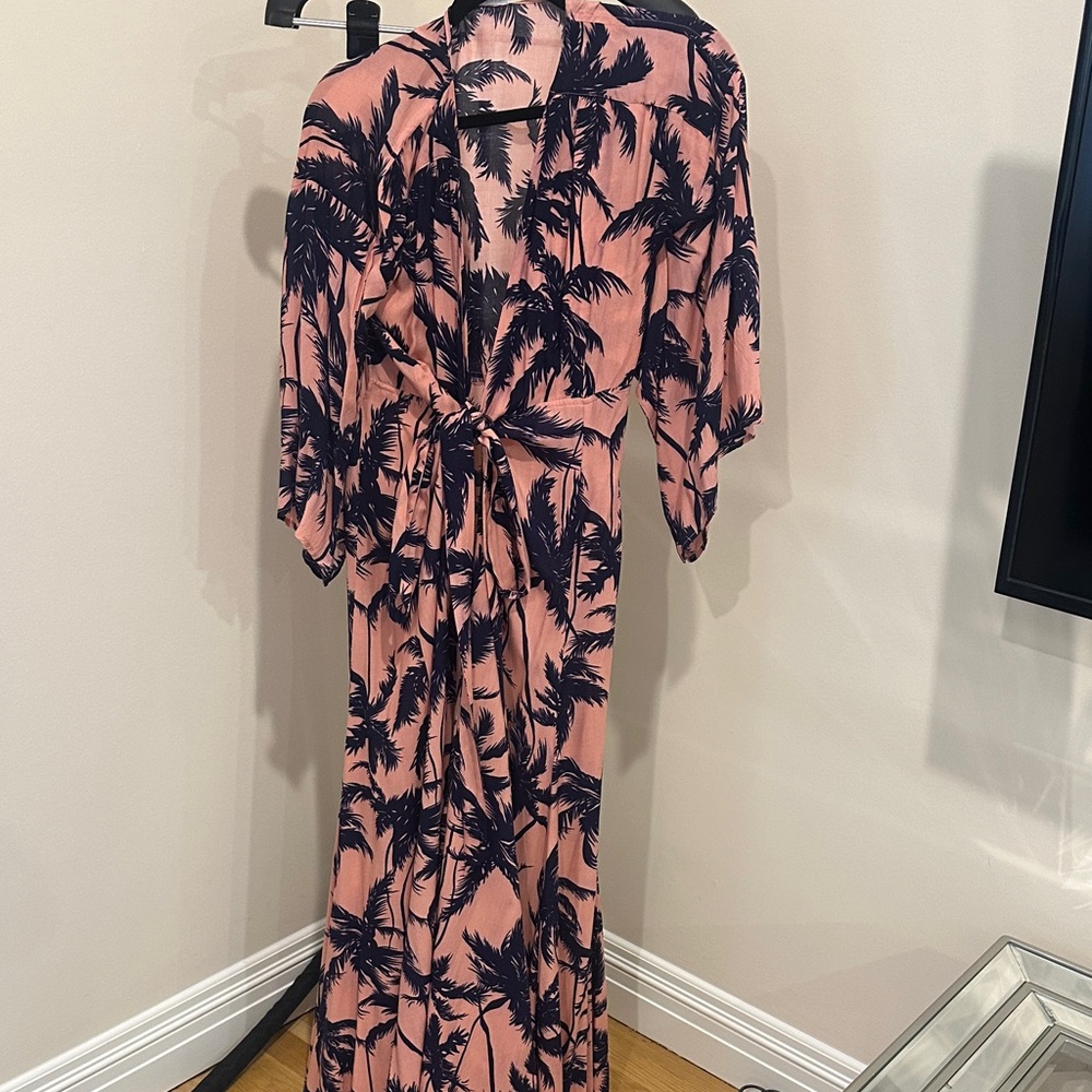Pink and Black Palm Tree Print Kimono